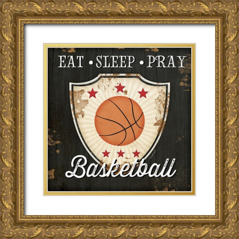 Eat, Sleep, Pray, Basketball Gold Ornate Wood Framed Art Print with Double Matting by Pugh, Jennifer