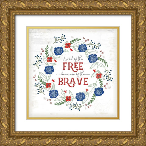 Land of the Free - Floral Gold Ornate Wood Framed Art Print with Double Matting by Pugh, Jennifer