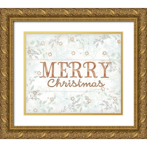 Merry Christmas Gold Ornate Wood Framed Art Print with Double Matting by Pugh, Jennifer