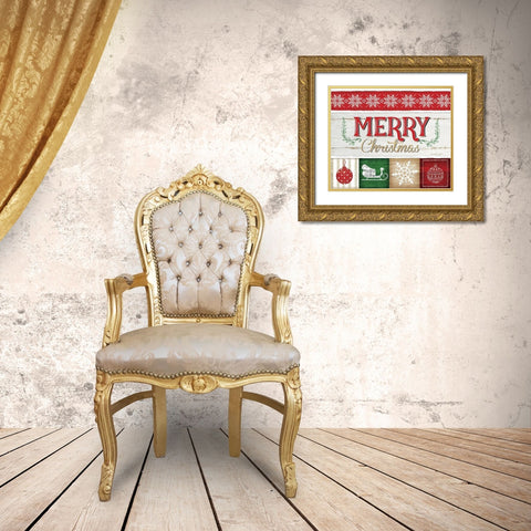 Merry Christmas Gold Ornate Wood Framed Art Print with Double Matting by Pugh, Jennifer