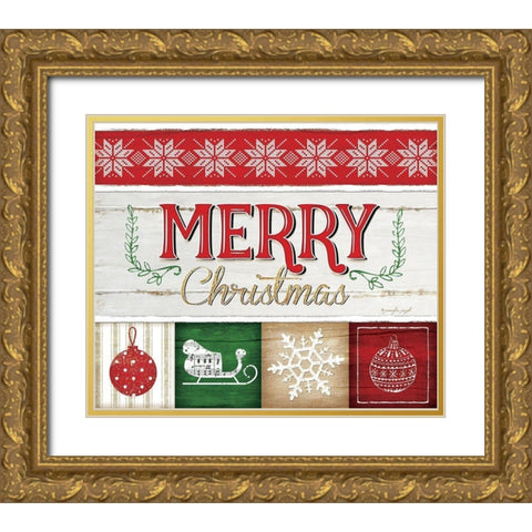 Merry Christmas Gold Ornate Wood Framed Art Print with Double Matting by Pugh, Jennifer