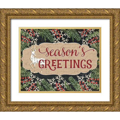 Seasons Greetings Gold Ornate Wood Framed Art Print with Double Matting by Pugh, Jennifer