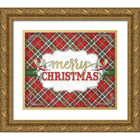 Merry Christmas Gold Ornate Wood Framed Art Print with Double Matting by Pugh, Jennifer