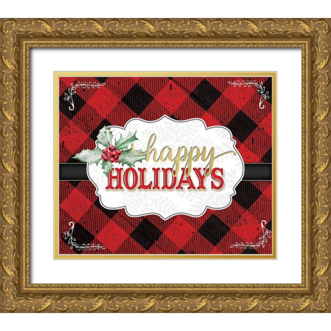 Happy Holidays Gold Ornate Wood Framed Art Print with Double Matting by Pugh, Jennifer