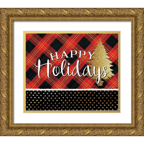 Happy Holidays Gold Ornate Wood Framed Art Print with Double Matting by Pugh, Jennifer