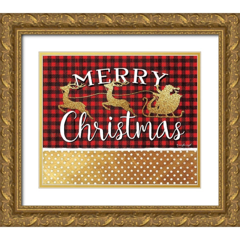 Merry Christmas Gold Ornate Wood Framed Art Print with Double Matting by Pugh, Jennifer