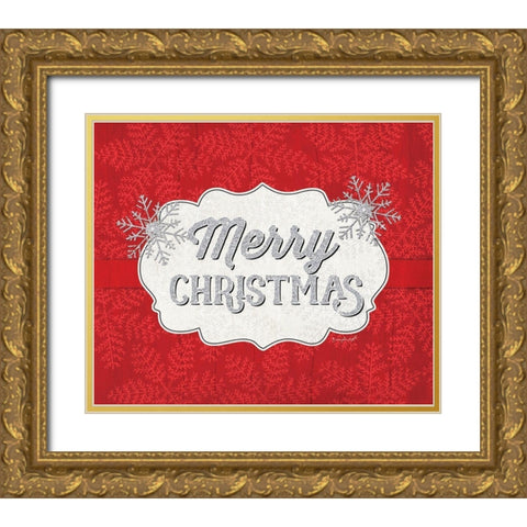 Merry Christmas Gold Ornate Wood Framed Art Print with Double Matting by Pugh, Jennifer