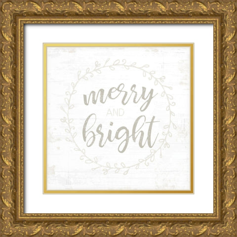 Merry and Bright Gold Ornate Wood Framed Art Print with Double Matting by Pugh, Jennifer