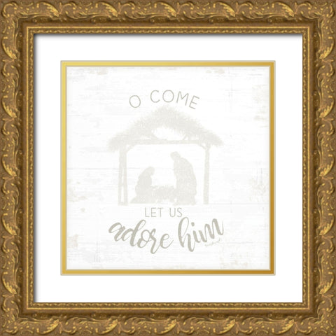 O Come Let Us Adore Him Gold Ornate Wood Framed Art Print with Double Matting by Pugh, Jennifer