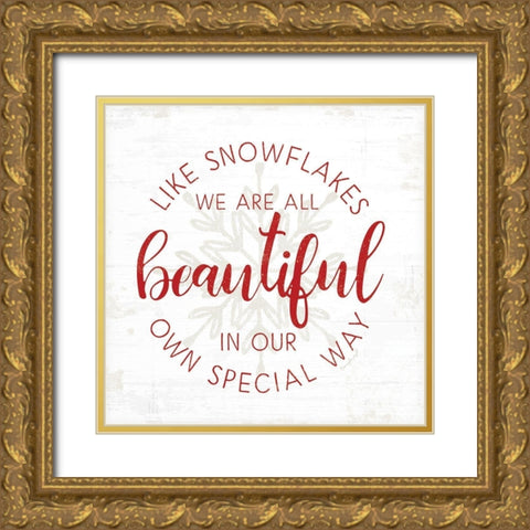 Like Snowflakes - Red Gold Ornate Wood Framed Art Print with Double Matting by Pugh, Jennifer