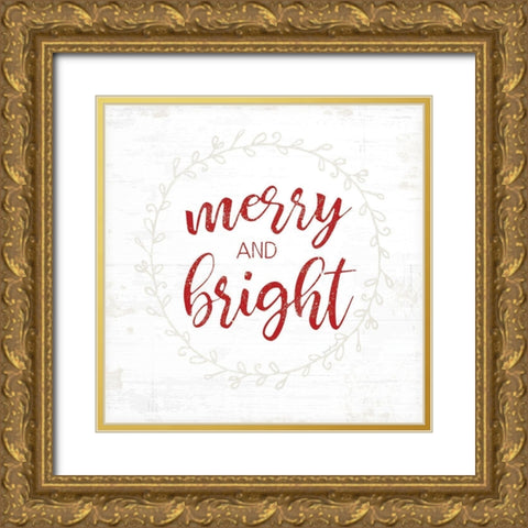 Merry and Bright - Red Gold Ornate Wood Framed Art Print with Double Matting by Pugh, Jennifer