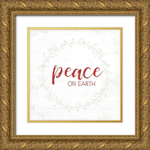 Peace on Earth - Red Gold Ornate Wood Framed Art Print with Double Matting by Pugh, Jennifer