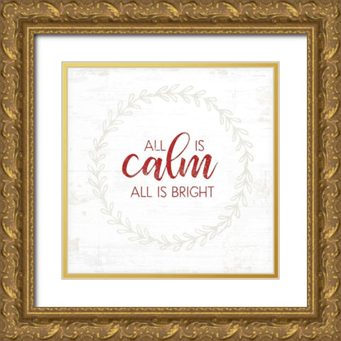 All is Calm - Red Gold Ornate Wood Framed Art Print with Double Matting by Pugh, Jennifer