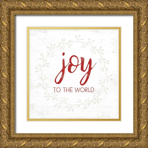 Joy to the World - Red Gold Ornate Wood Framed Art Print with Double Matting by Pugh, Jennifer