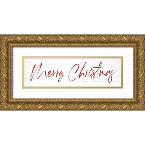 Merry Christmas - Red Gold Ornate Wood Framed Art Print with Double Matting by Pugh, Jennifer