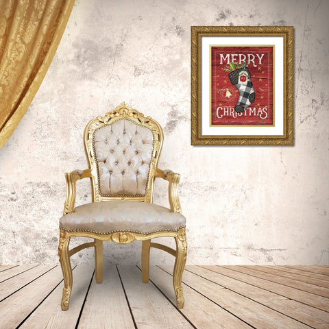 Merry Christmas Stocking Gold Ornate Wood Framed Art Print with Double Matting by Pugh, Jennifer