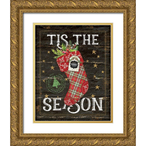 Tis the Season Stocking Gold Ornate Wood Framed Art Print with Double Matting by Pugh, Jennifer