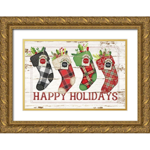Happy Stockings Gold Ornate Wood Framed Art Print with Double Matting by Pugh, Jennifer