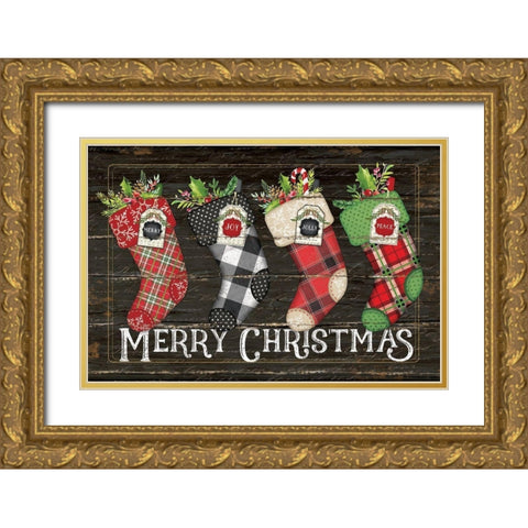 Merry Stockings Gold Ornate Wood Framed Art Print with Double Matting by Pugh, Jennifer