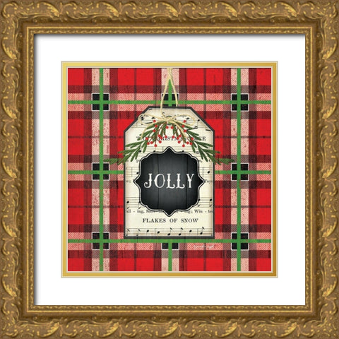 Jolly Christmas Plaid Gold Ornate Wood Framed Art Print with Double Matting by Pugh, Jennifer