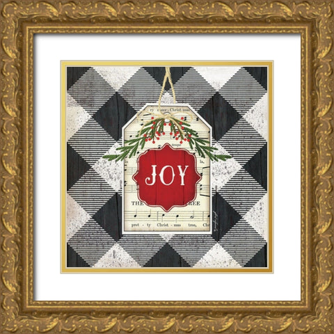 Joy Christmas Plaid Gold Ornate Wood Framed Art Print with Double Matting by Pugh, Jennifer