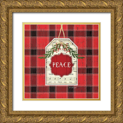 Peace Christmas Plaid Gold Ornate Wood Framed Art Print with Double Matting by Pugh, Jennifer