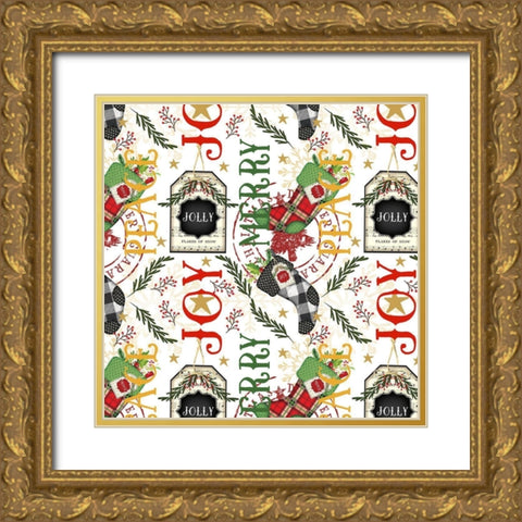 Stocking Pattern Gold Ornate Wood Framed Art Print with Double Matting by Pugh, Jennifer