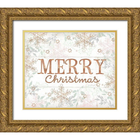 Merry Christmas Gold Ornate Wood Framed Art Print with Double Matting by Pugh, Jennifer