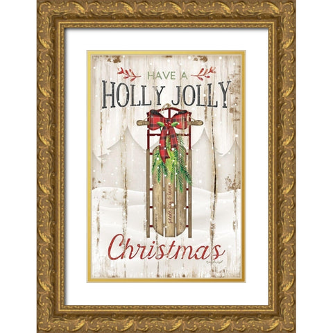 Holly Jolly Gold Ornate Wood Framed Art Print with Double Matting by Pugh, Jennifer