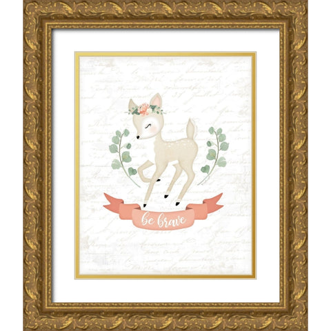 Sweet Little Deer Gold Ornate Wood Framed Art Print with Double Matting by Pugh, Jennifer