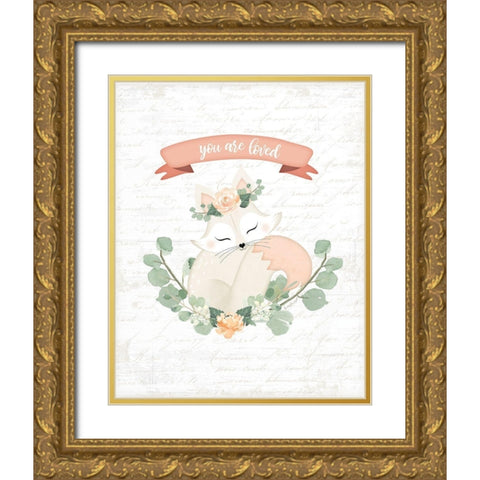 Sweet Little Fox Gold Ornate Wood Framed Art Print with Double Matting by Pugh, Jennifer