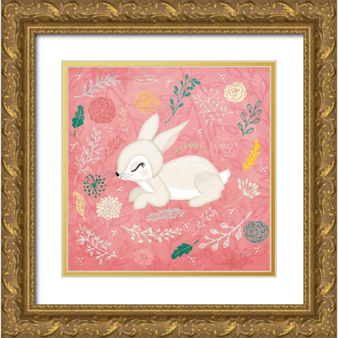 Woodland Bunny Gold Ornate Wood Framed Art Print with Double Matting by Pugh, Jennifer