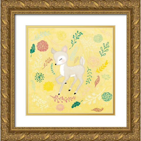 Woodland Deer Gold Ornate Wood Framed Art Print with Double Matting by Pugh, Jennifer