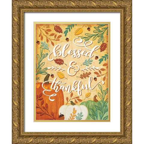 Blessed and Thankful Gold Ornate Wood Framed Art Print with Double Matting by Pugh, Jennifer