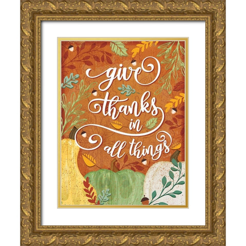 Give Thanks Gold Ornate Wood Framed Art Print with Double Matting by Pugh, Jennifer