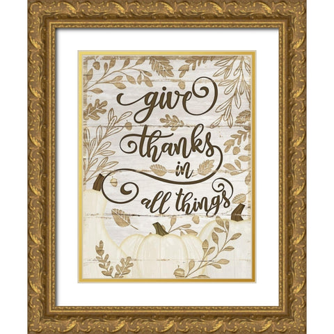 Give Thanks Gold Ornate Wood Framed Art Print with Double Matting by Pugh, Jennifer