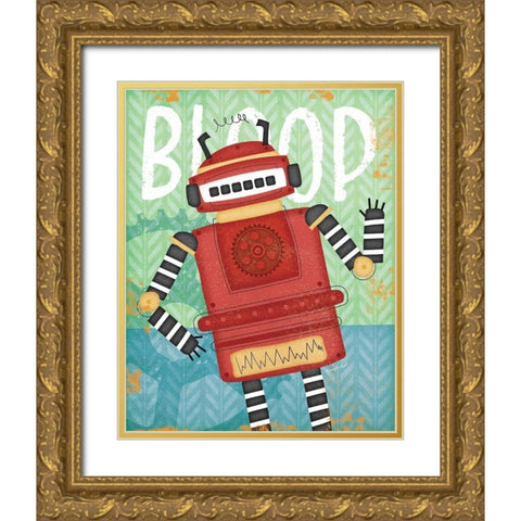 Bloop Bot Gold Ornate Wood Framed Art Print with Double Matting by Pugh, Jennifer