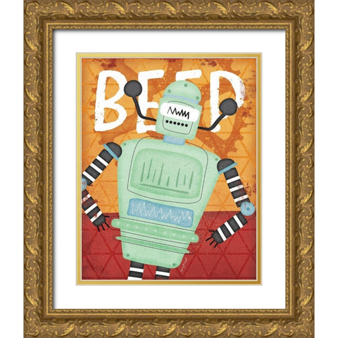 Beep Bot Gold Ornate Wood Framed Art Print with Double Matting by Pugh, Jennifer