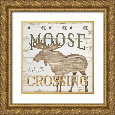 Moose Crossing Gold Ornate Wood Framed Art Print with Double Matting by Pugh, Jennifer