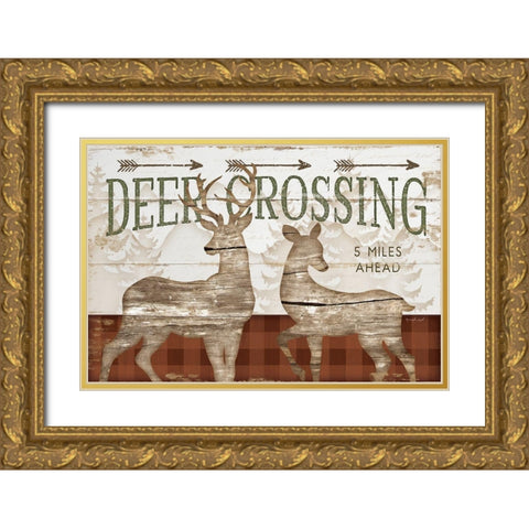 Deer Crossing Gold Ornate Wood Framed Art Print with Double Matting by Pugh, Jennifer