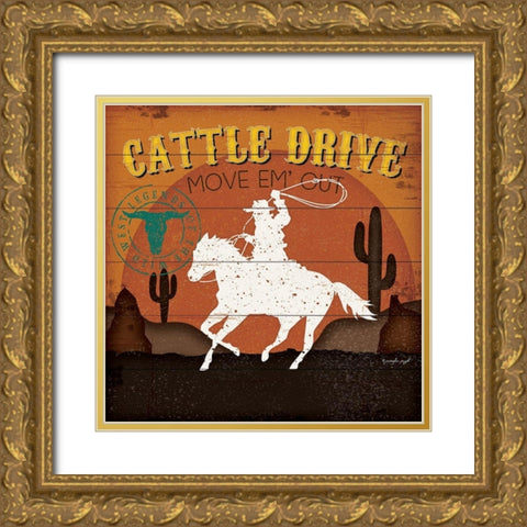 Cattle Drive Gold Ornate Wood Framed Art Print with Double Matting by Pugh, Jennifer