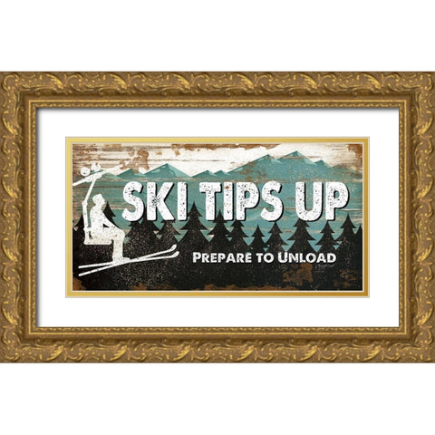 Ski Tips Up Gold Ornate Wood Framed Art Print with Double Matting by Pugh, Jennifer