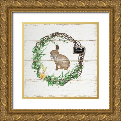 Spring Wreath IV Gold Ornate Wood Framed Art Print with Double Matting by Pugh, Jennifer