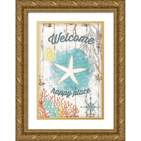 Coastal Welcome Gold Ornate Wood Framed Art Print with Double Matting by Pugh, Jennifer