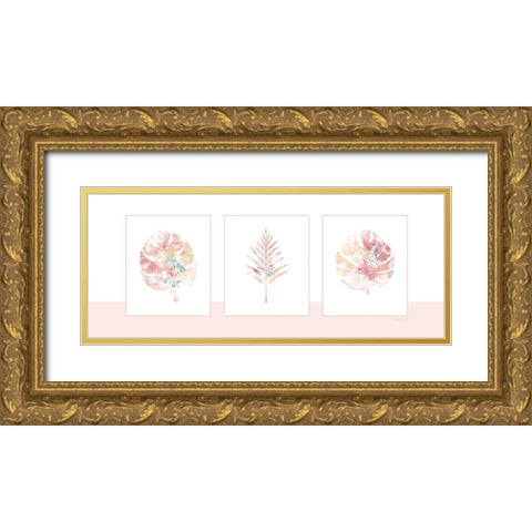 Pink Floral Panel Gold Ornate Wood Framed Art Print with Double Matting by Pugh, Jennifer