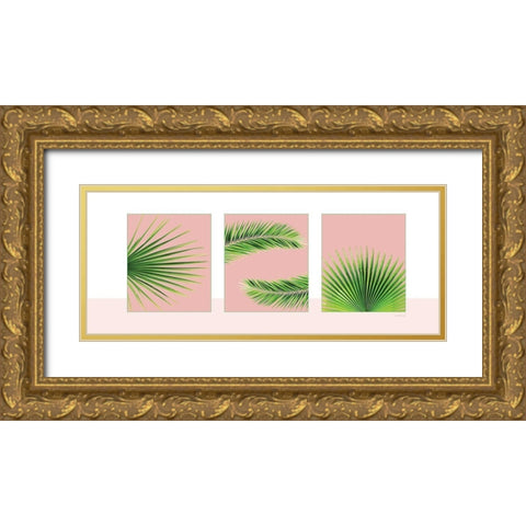 Pink Palm Panel Gold Ornate Wood Framed Art Print with Double Matting by Pugh, Jennifer