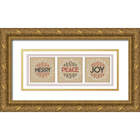Merry Peace Joy Gold Ornate Wood Framed Art Print with Double Matting by Pugh, Jennifer