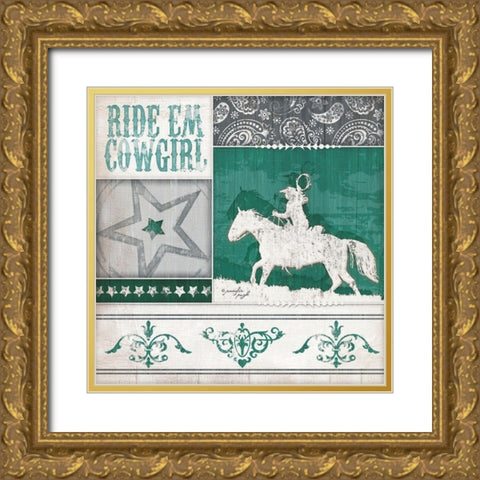 Ride Em Cowgirl Gold Ornate Wood Framed Art Print with Double Matting by Pugh, Jennifer