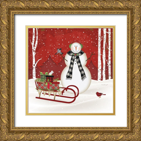 Merry Snowman Gold Ornate Wood Framed Art Print with Double Matting by Pugh, Jennifer