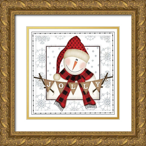 Jolly Snowman Gold Ornate Wood Framed Art Print with Double Matting by Pugh, Jennifer